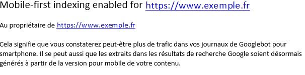notification par mail de l'index mobile first