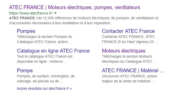 exemple de sitelinks dans la SERP